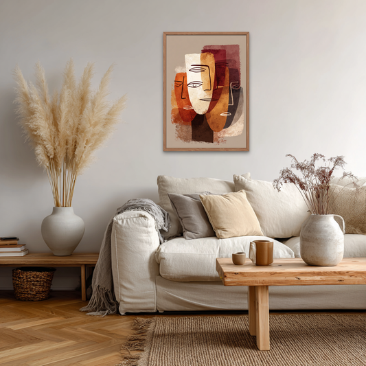 Abstract Faces Beige Gradient Boho Art Poster