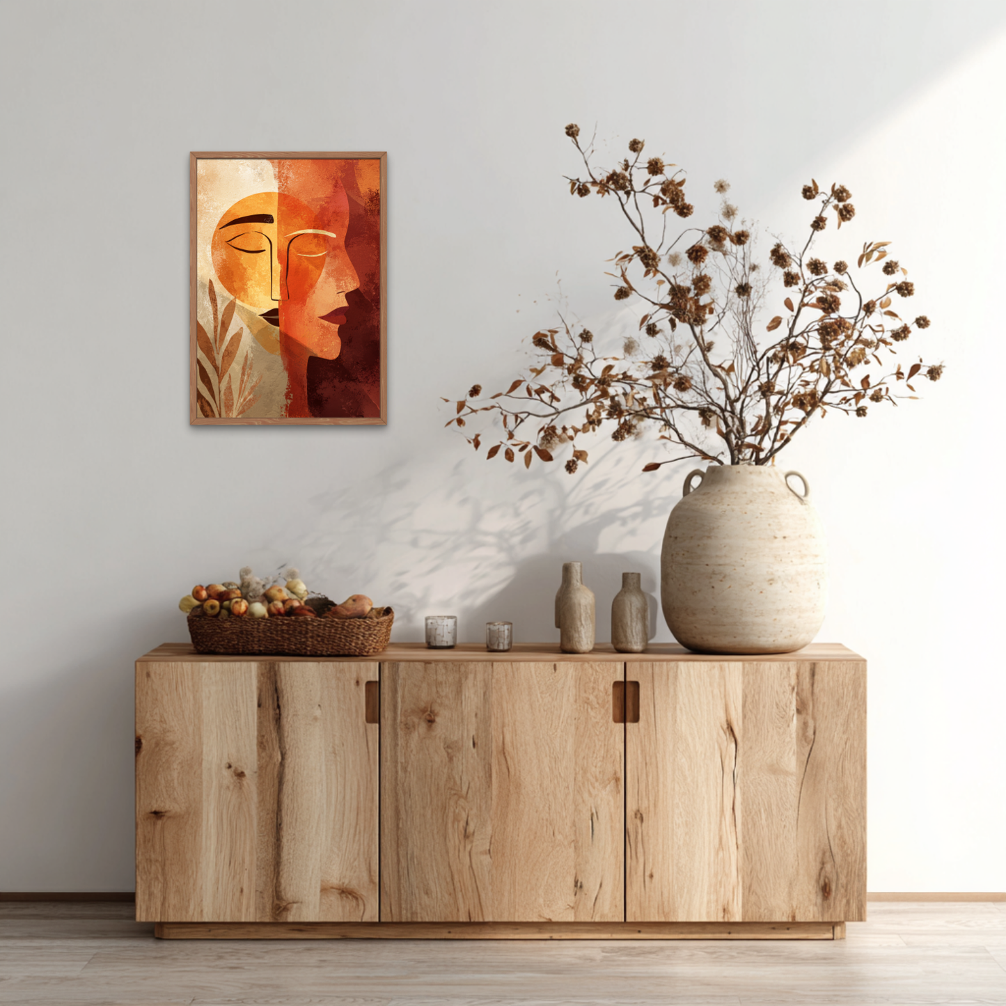 Warm Abstract Faces Boho Art Poster