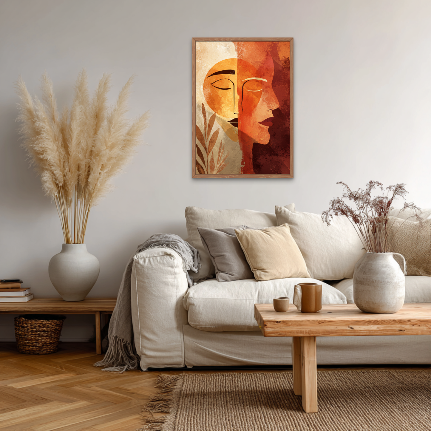 Warm Abstract Faces Boho Art Poster