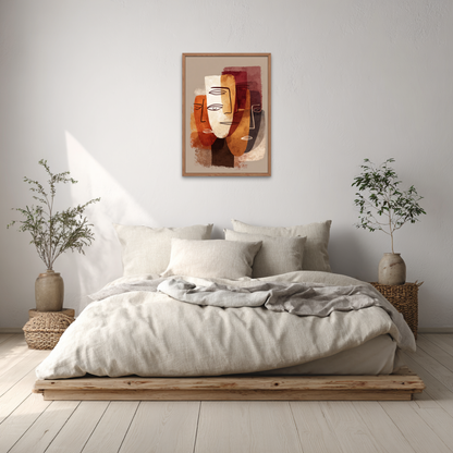 Abstract Faces Beige Gradient Boho Art Poster