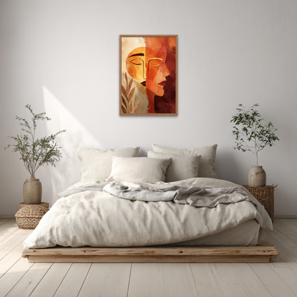 Warm Abstract Faces Boho Art Poster