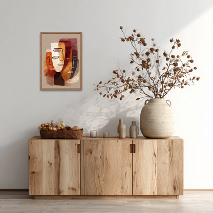 Abstract Faces Beige Gradient Boho Art Poster