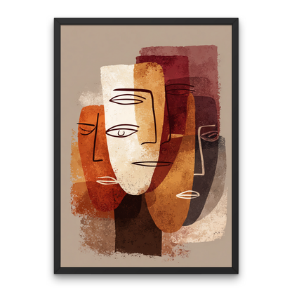 Abstract Faces Beige Gradient Boho Art Poster