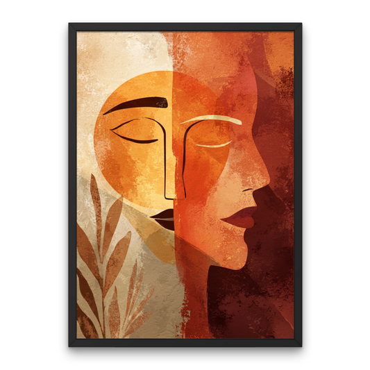 Warm Abstract Faces Boho Art Poster